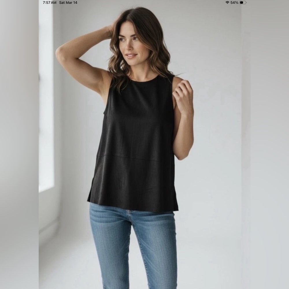 Dylan Collection Bandit. Faux suede XS side split black tank.